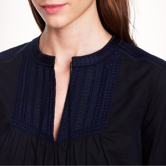 J. Crew Tops - J Crew Embroidered Bib Peasant Top in Black, size 4